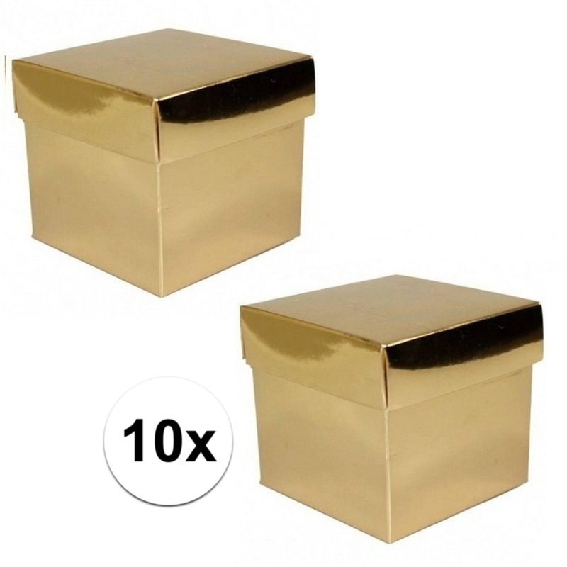 10x stuks gouden cadeaudoosjes/kadodoosjes 10 cm vierkant
