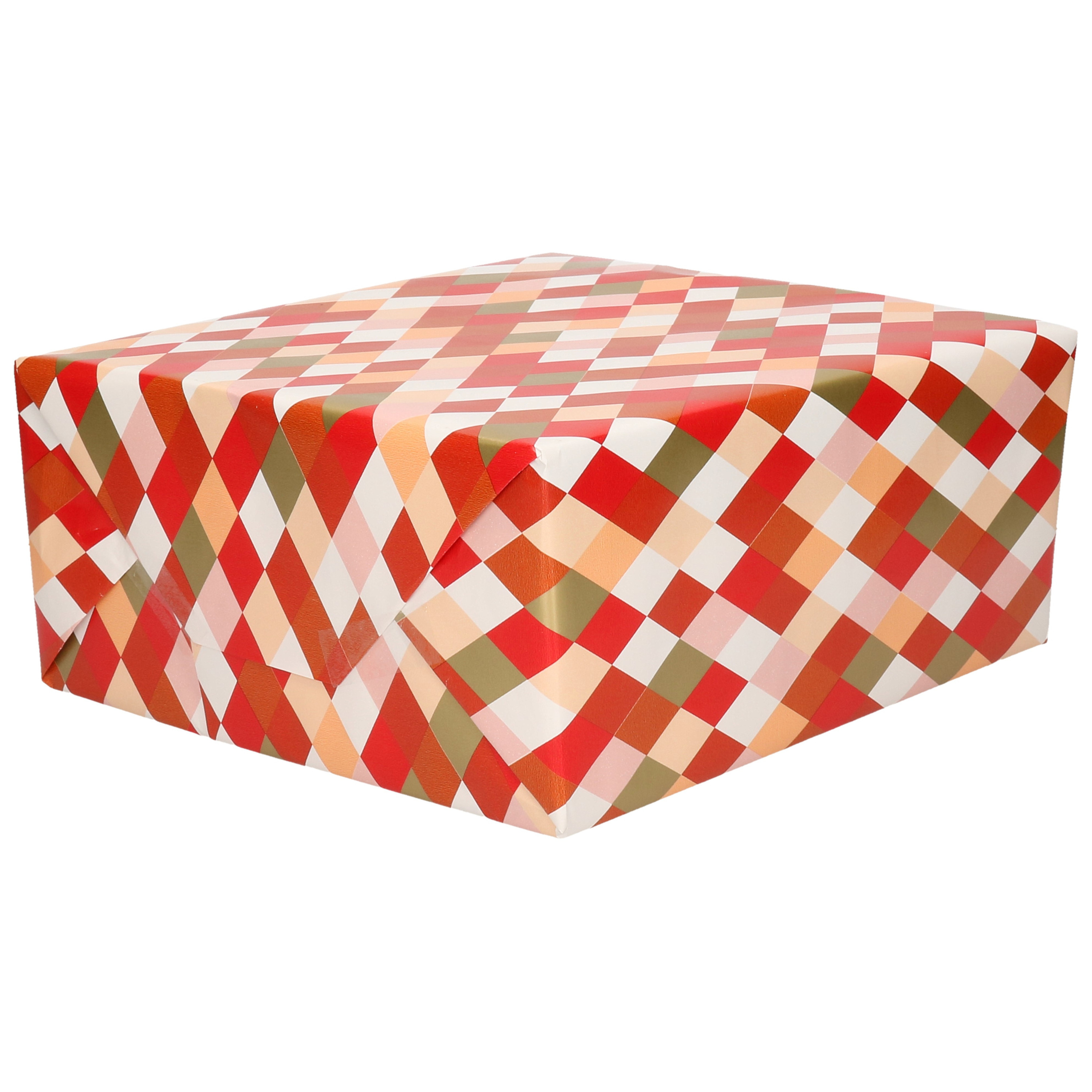1x Cadeaupapier roze/rood/goud/oranje/wit ruiten motief 70 x 200 cm