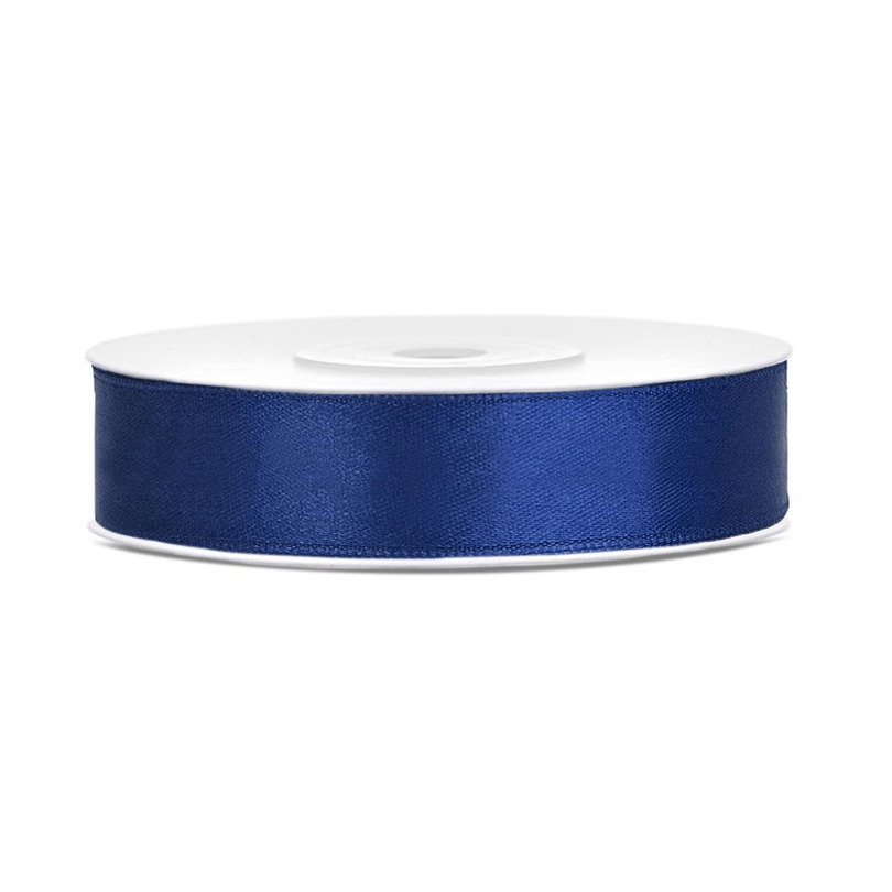 1x Donker blauw satijnlint rollen 1,2 cm x 25 meter cadeaulint verpakkingsmateriaal