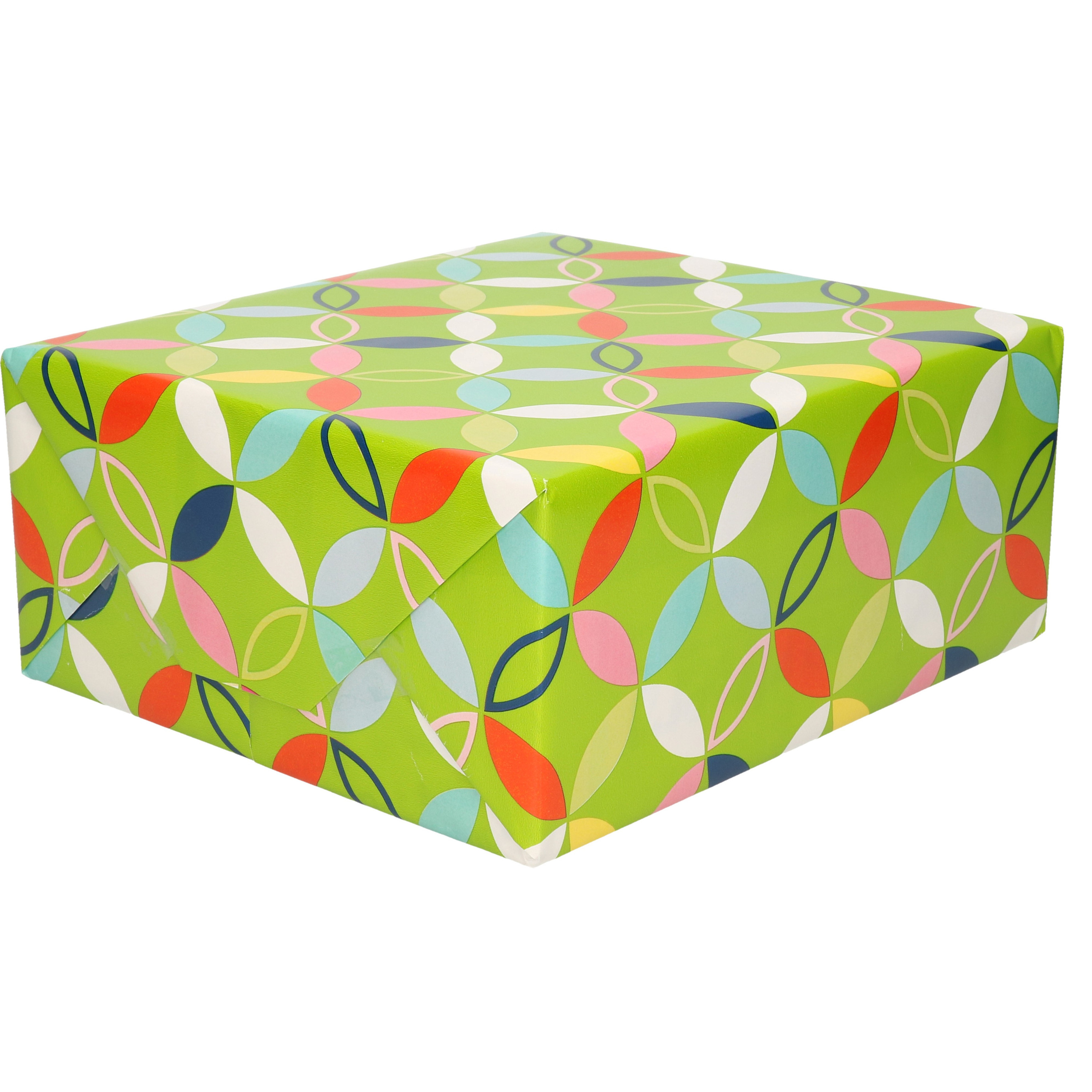 1x Inpakpapier cadeaupapier groen met bloem figuren motief 200 x 70 cm rol