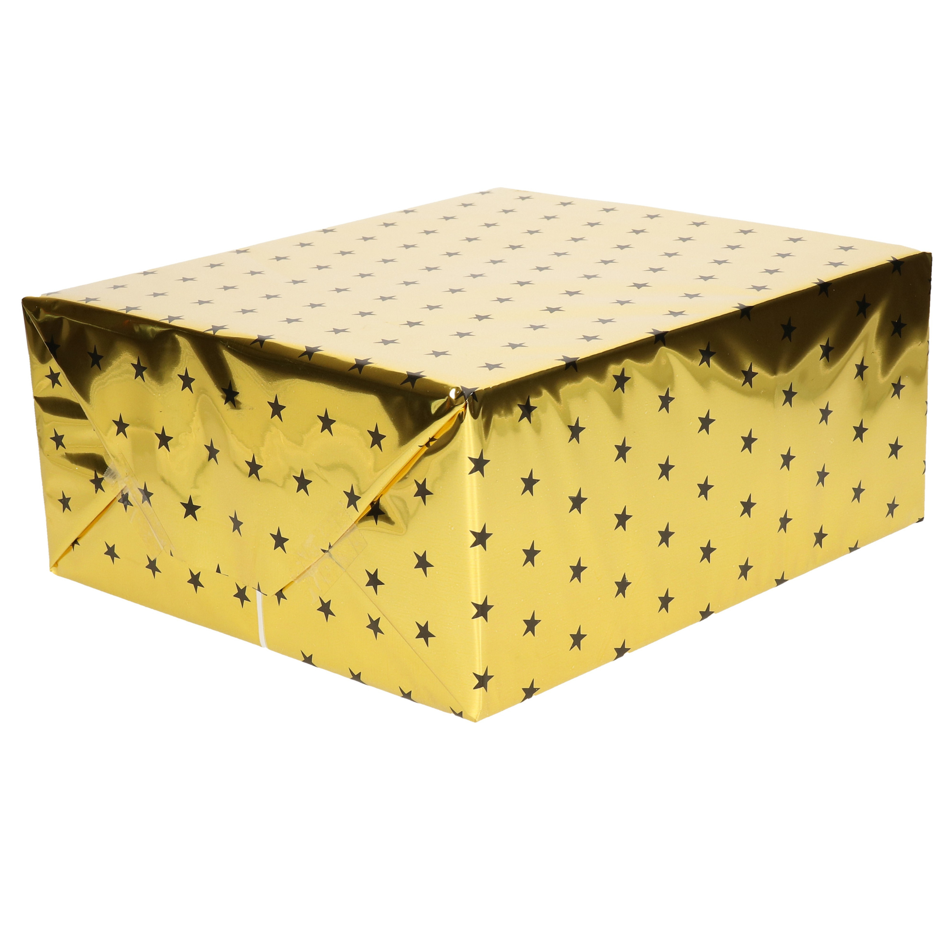 1x Rollen folie inpakpapier/cadeaupapier metallic goud/zwart met sterren 70 x 150 cm
