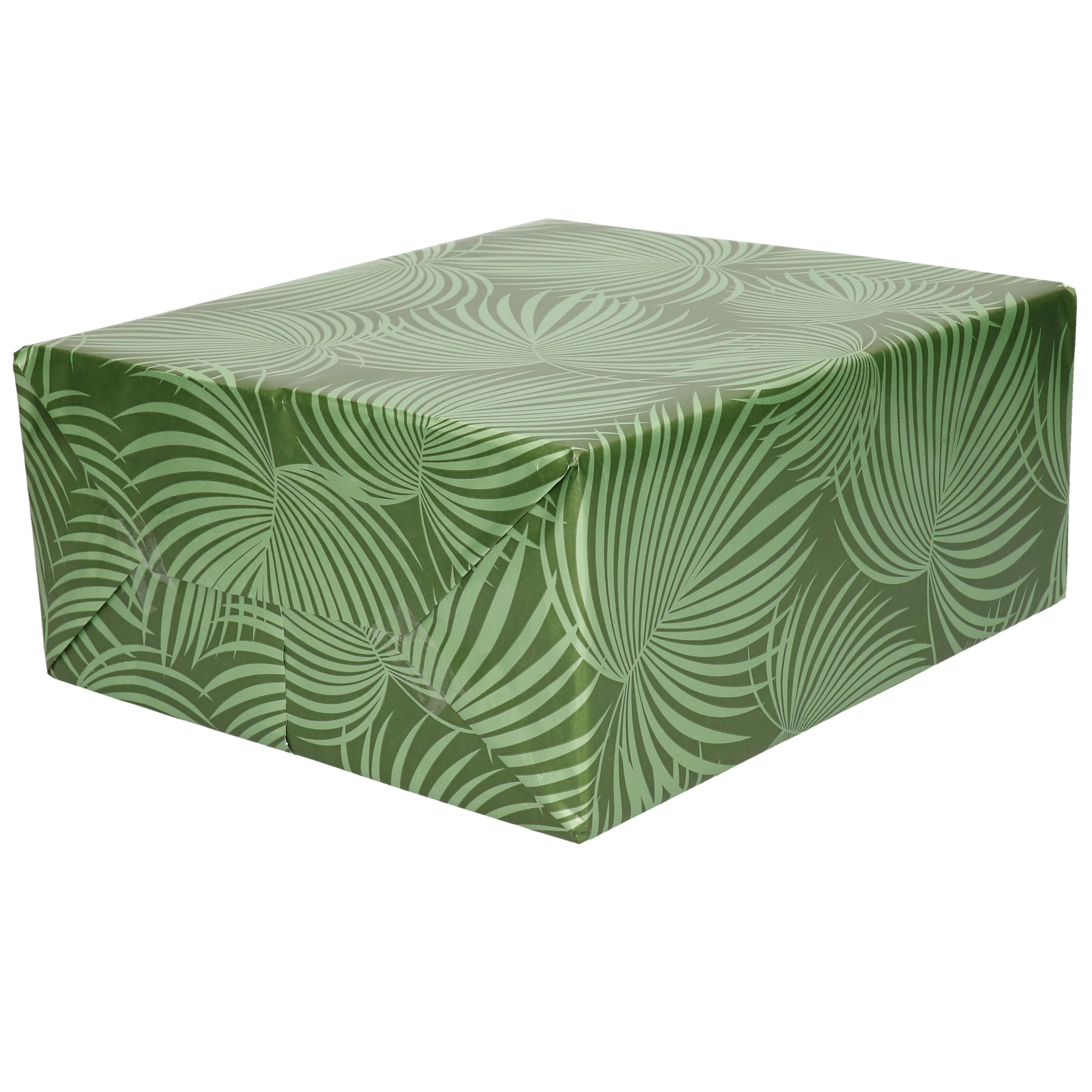 1x Rollen folie inpakpapier/cadeaupapier metallic groen/zilver met bladeren 70 x 200 cm