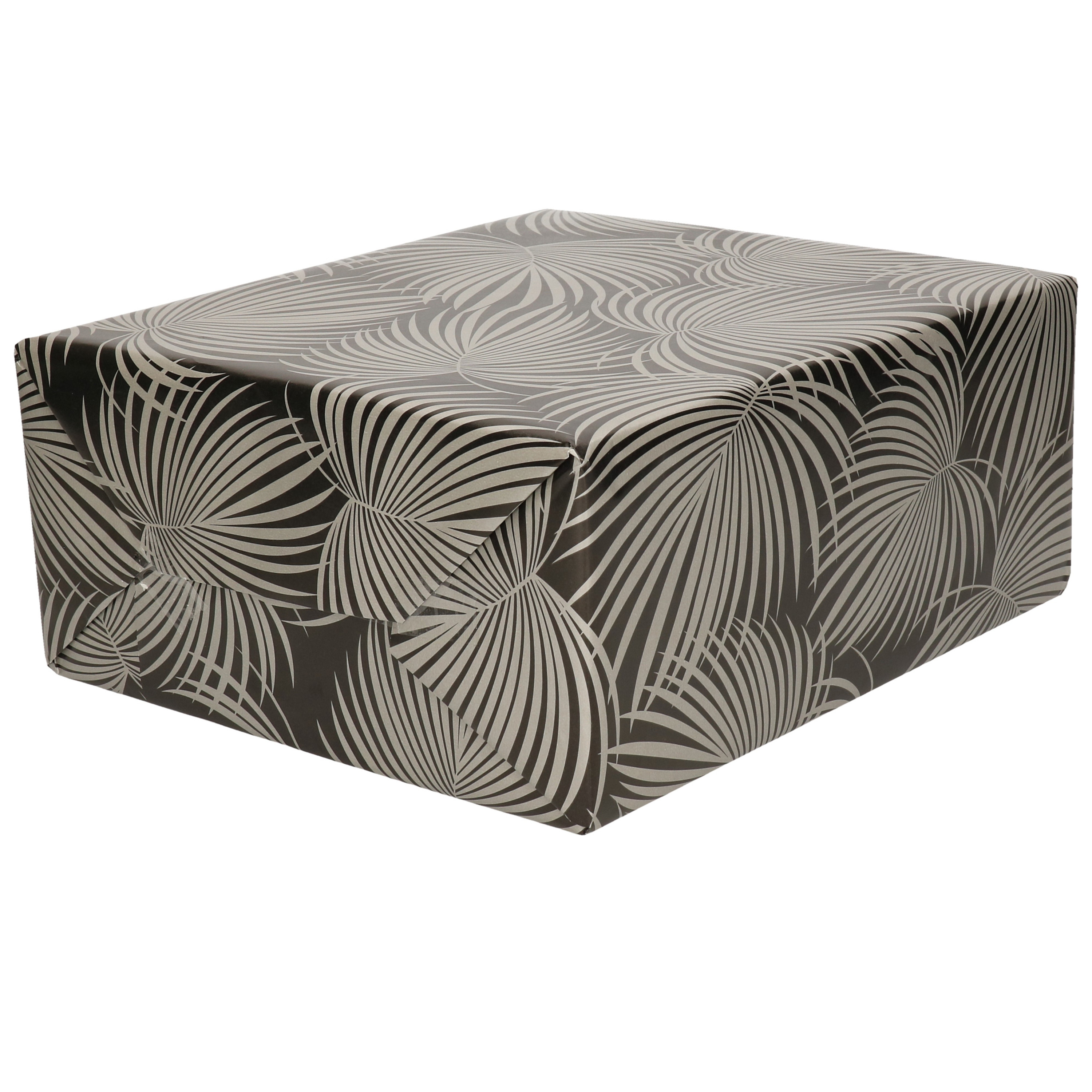 1x Rollen folie inpakpapier/cadeaupapier metallic zwart/zilver met bladeren 70 x 200 cm