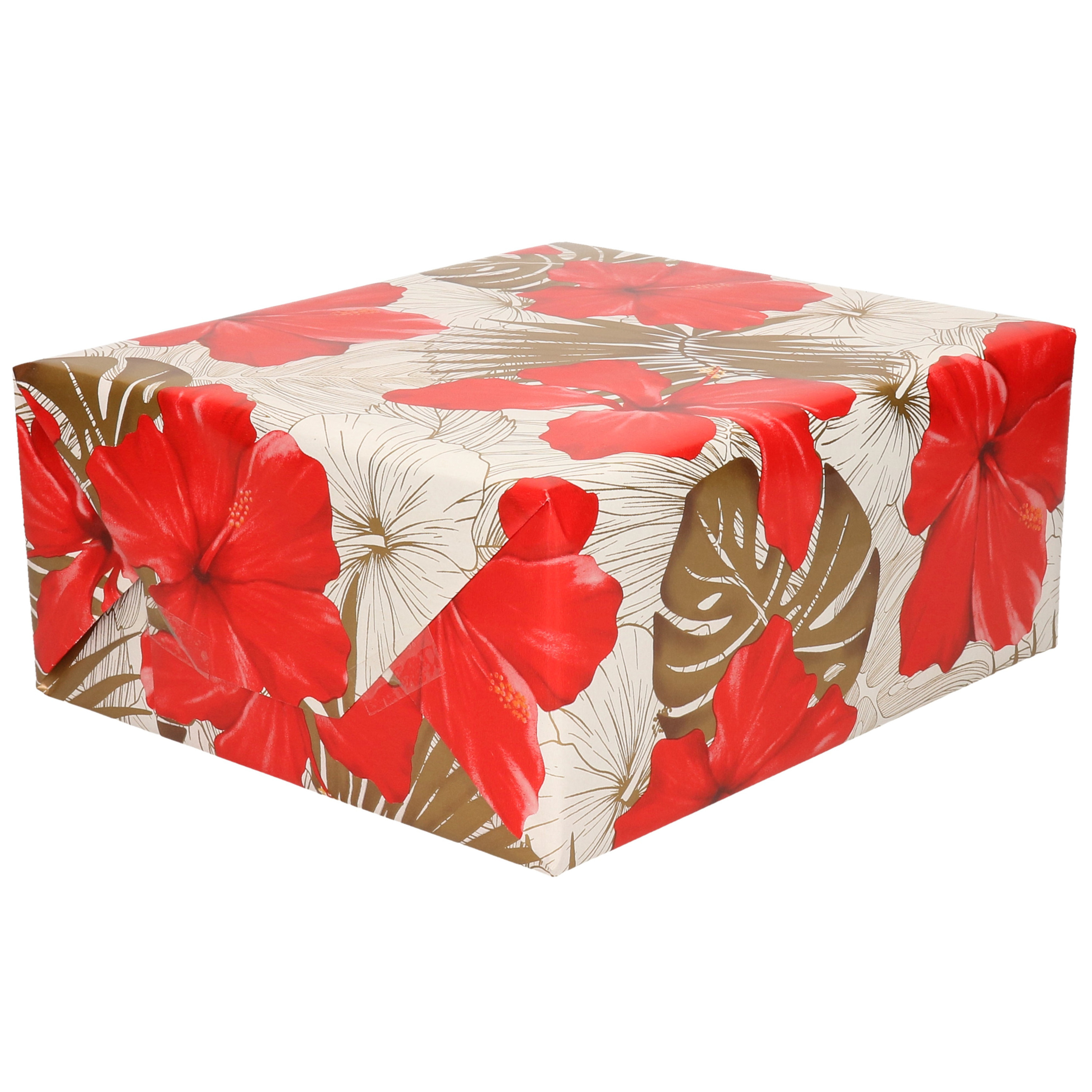 1x Rollen Inpakpapier/cadeaupapier creme met bloemen rood en goud 200 x 70 cm