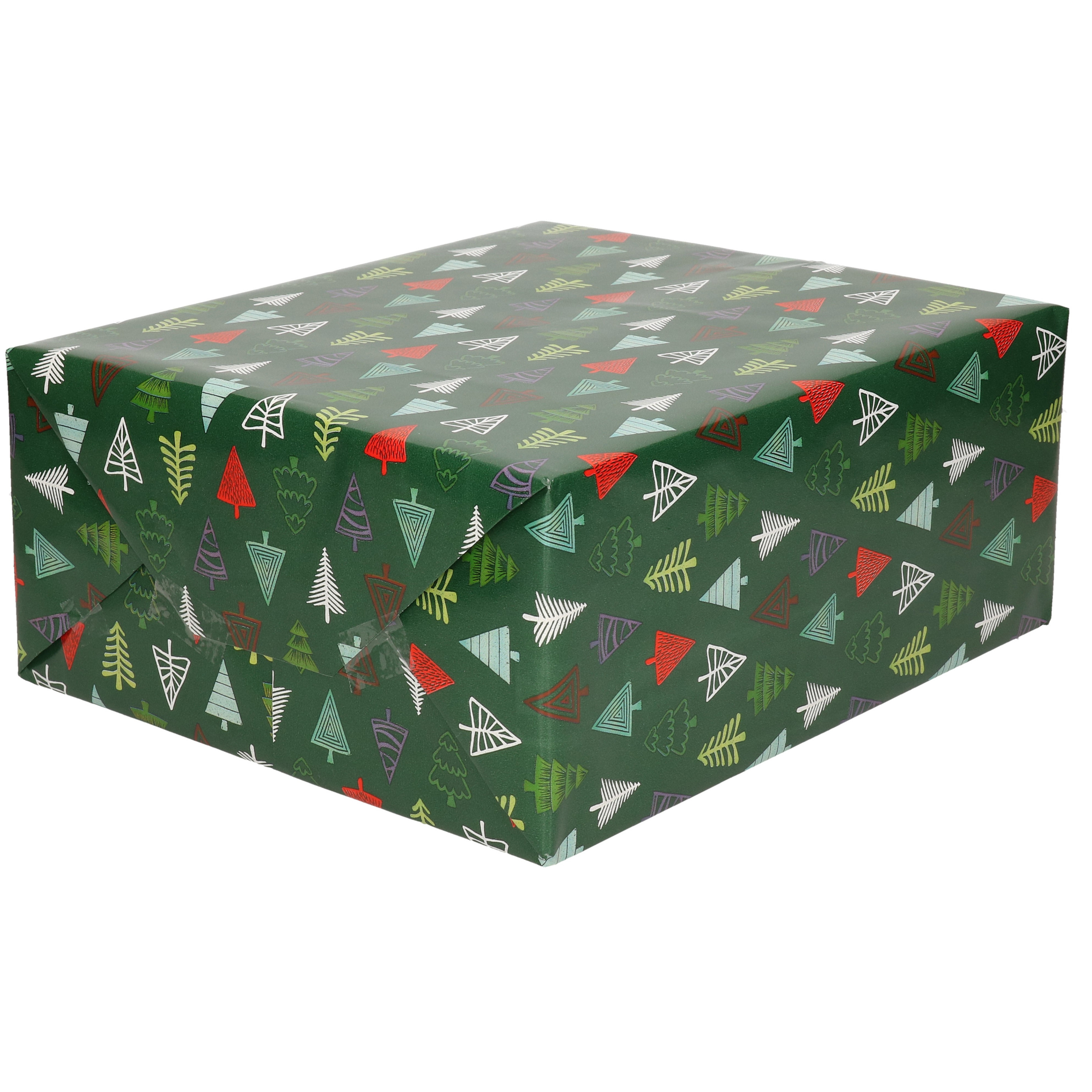 1x Rollen inpakpapier cadeaupapier Kerst print donkergroen gekleurde kerstbomen 250 x 70 cm luxe kwaliteit