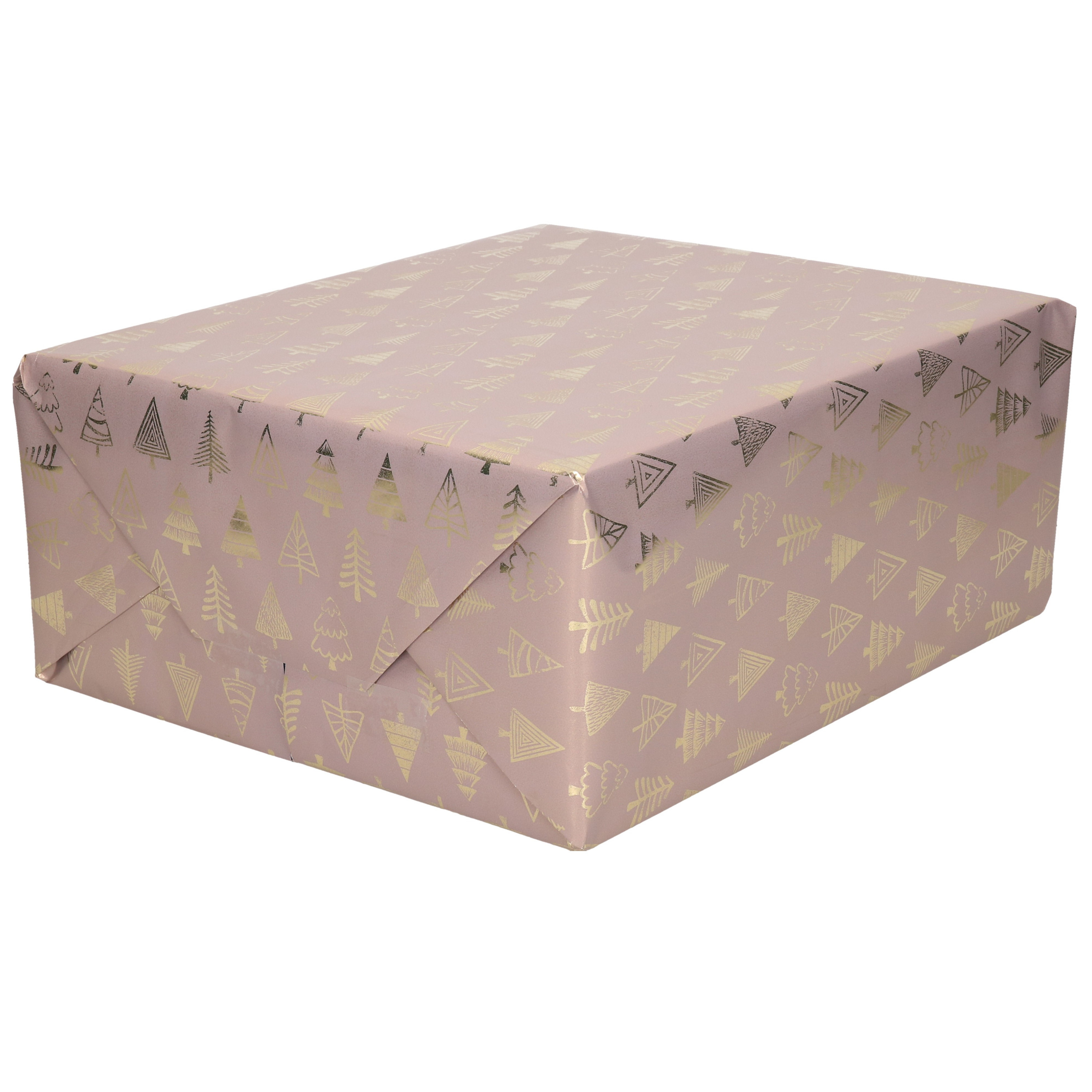 1x Rollen inpakpapier/cadeaupapier Kerst print roze/gouden kerstbomen 250 x 70 cm luxe kwaliteit