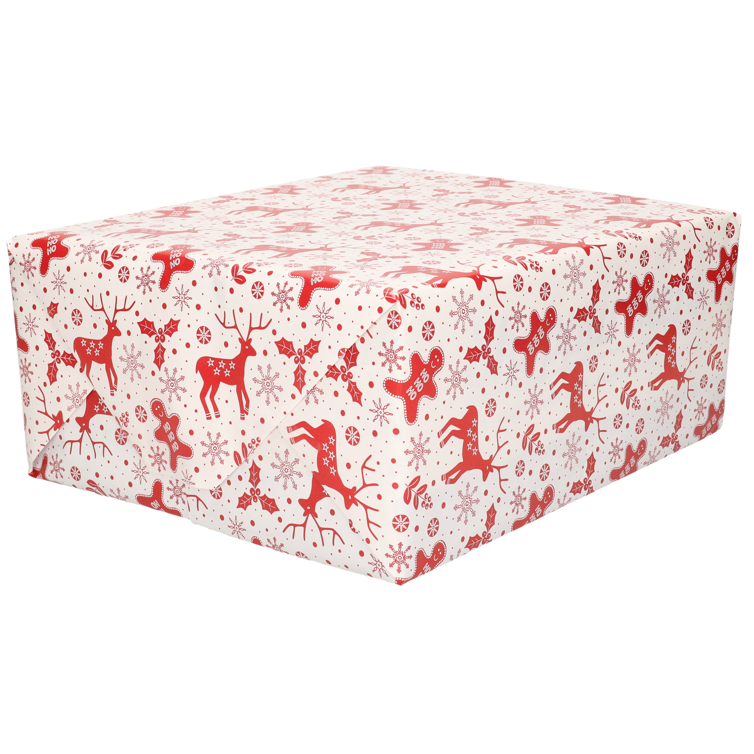 1x Rollen inpakpapier/cadeaupapier Kerst print wit/rood 2,5 x 0,7 meter 70 grams luxe kwaliteit