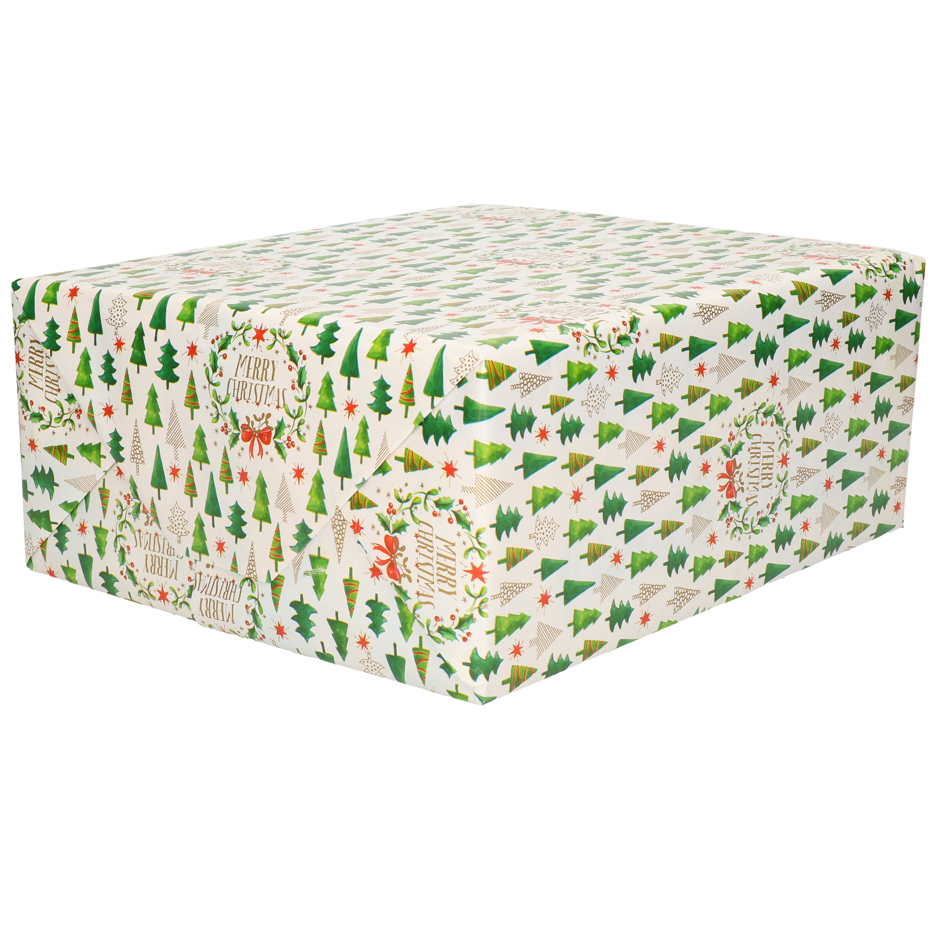 1x Rollen Kerst cadeaupapier wit met mini kerstboompjes print 70 x 200 cm