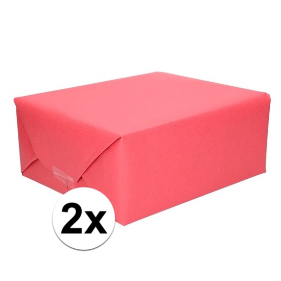 2x Cadeaupapier rood 70 x 200 cm kraftpapier