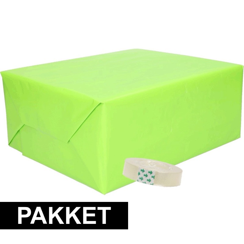 3x cadeaupapier lime/groen inclusief plakband
