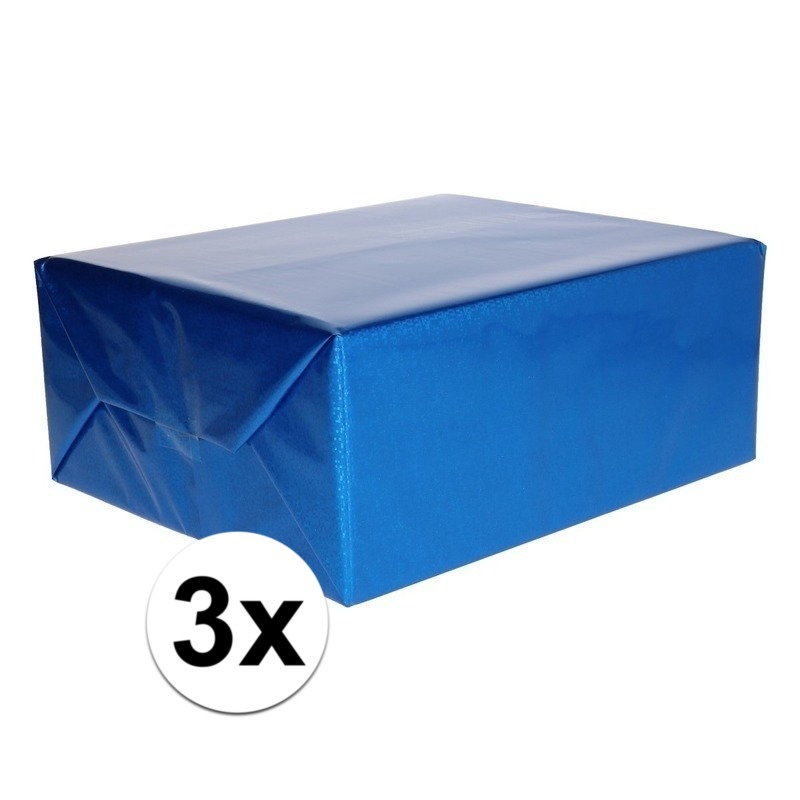 3x metallic blauw cadeaupapier folie 70 x 150 cm