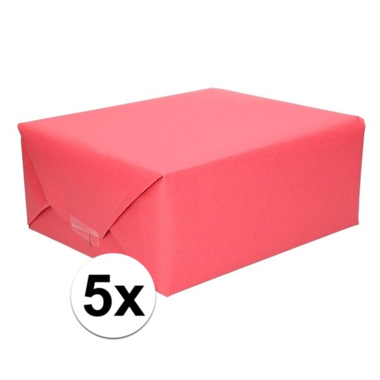 5x Cadeaupapier rood 70 x 200 cm kraftpapier