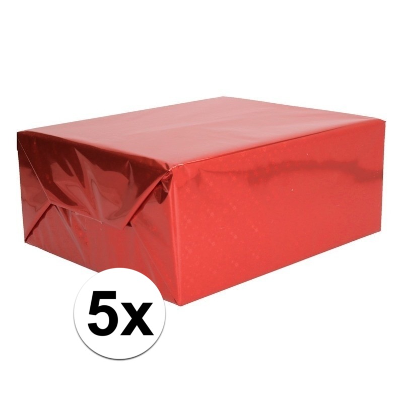5x Metallic rood cadeaupapierfolie 70 x 150 cm