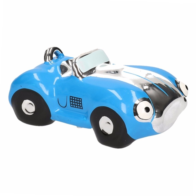 Blauwe jongens sportauto cabriolet spaarpot 15 cm