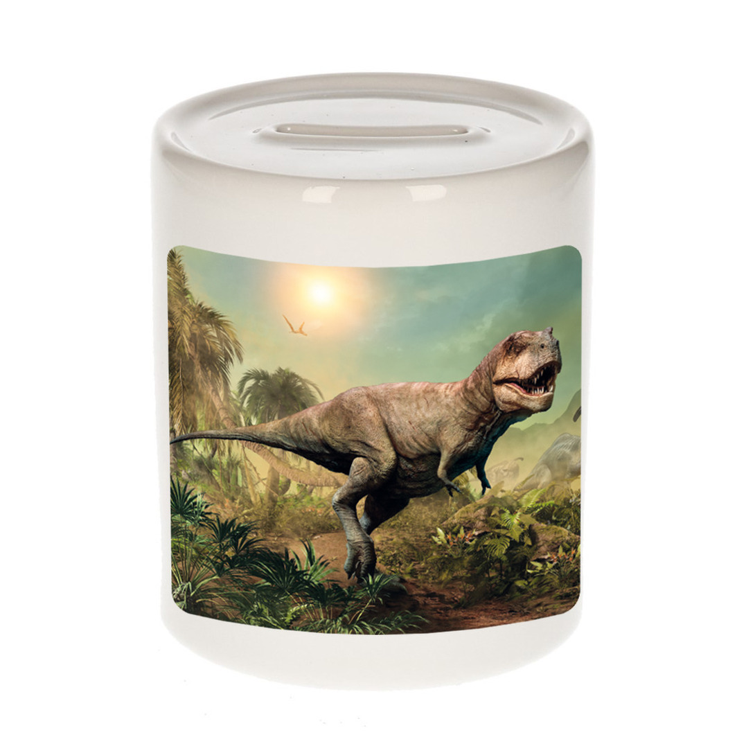 Foto stoere t-rex dinosaurus spaarpot 9 cm - Cadeau dinosaurussen liefhebber