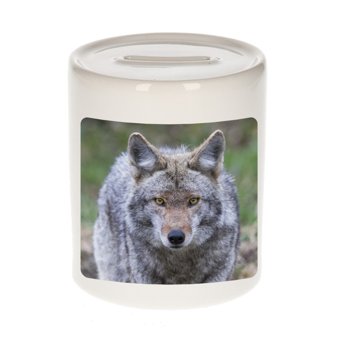 Foto wolf spaarpot 9 cm - Cadeau wolven liefhebber