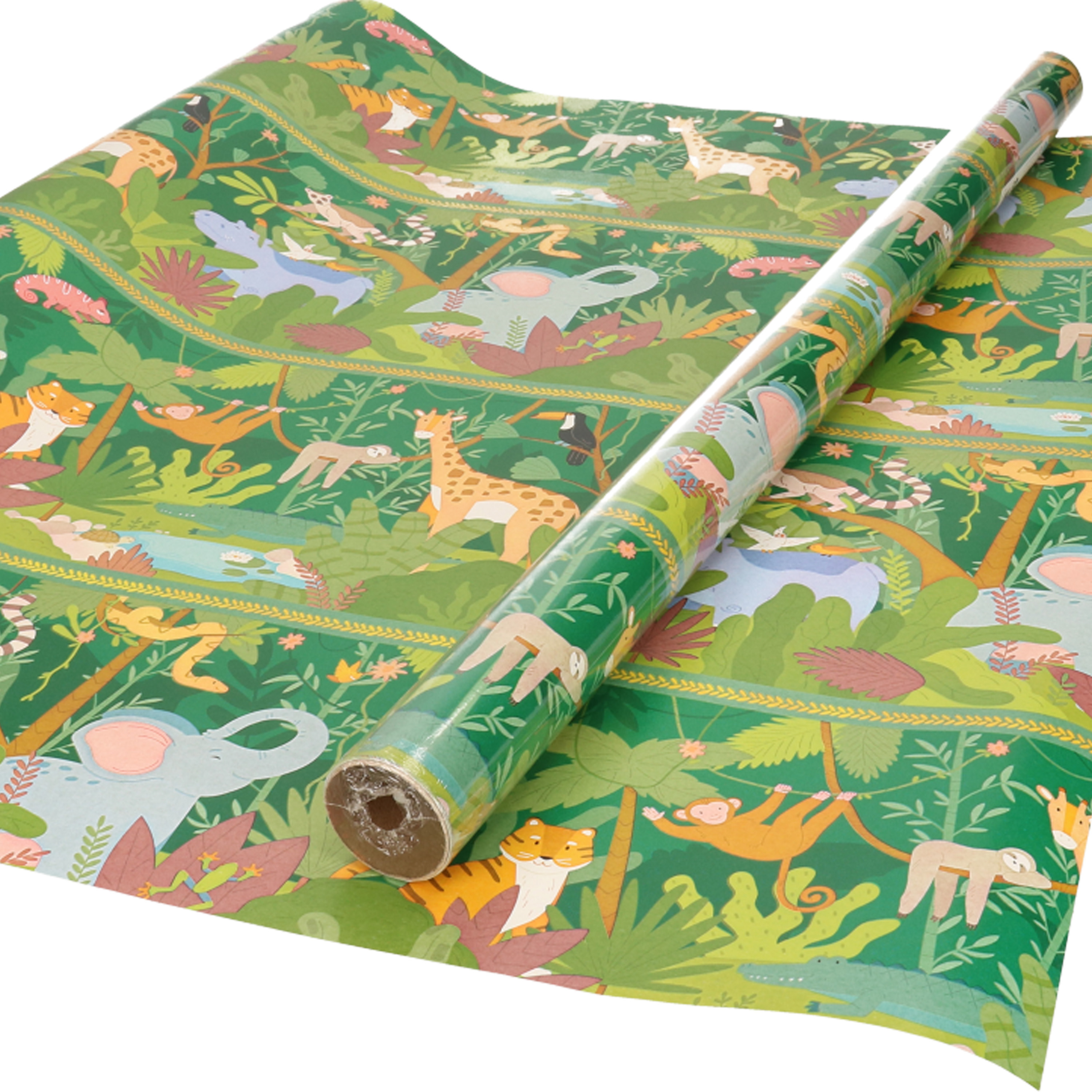 Inpakpapier/cadeaupapier kinderverjaardag - jungle print - 200 x 70 cm