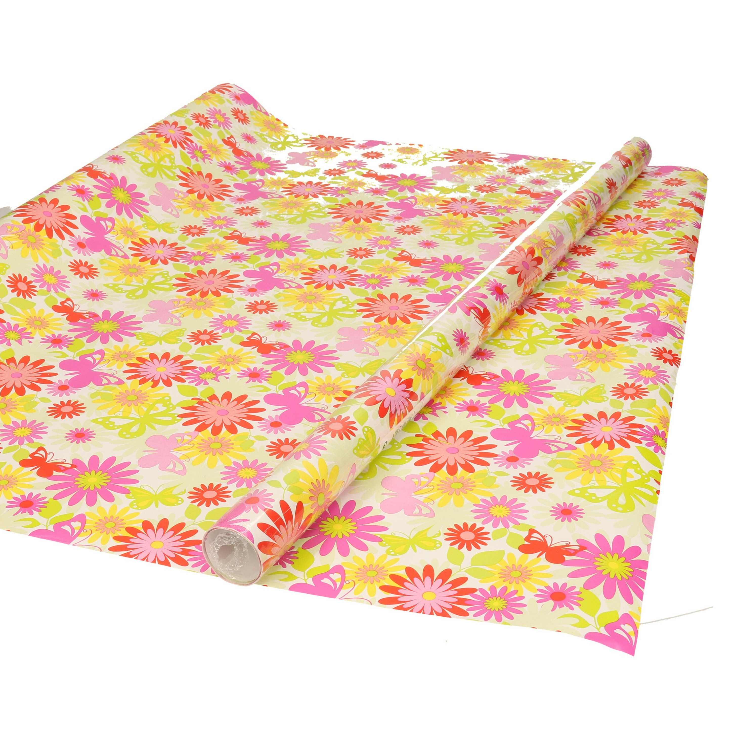 Inpakpapier cadeaupapier wit met gekleurde bloemen design 200 x 70 cm