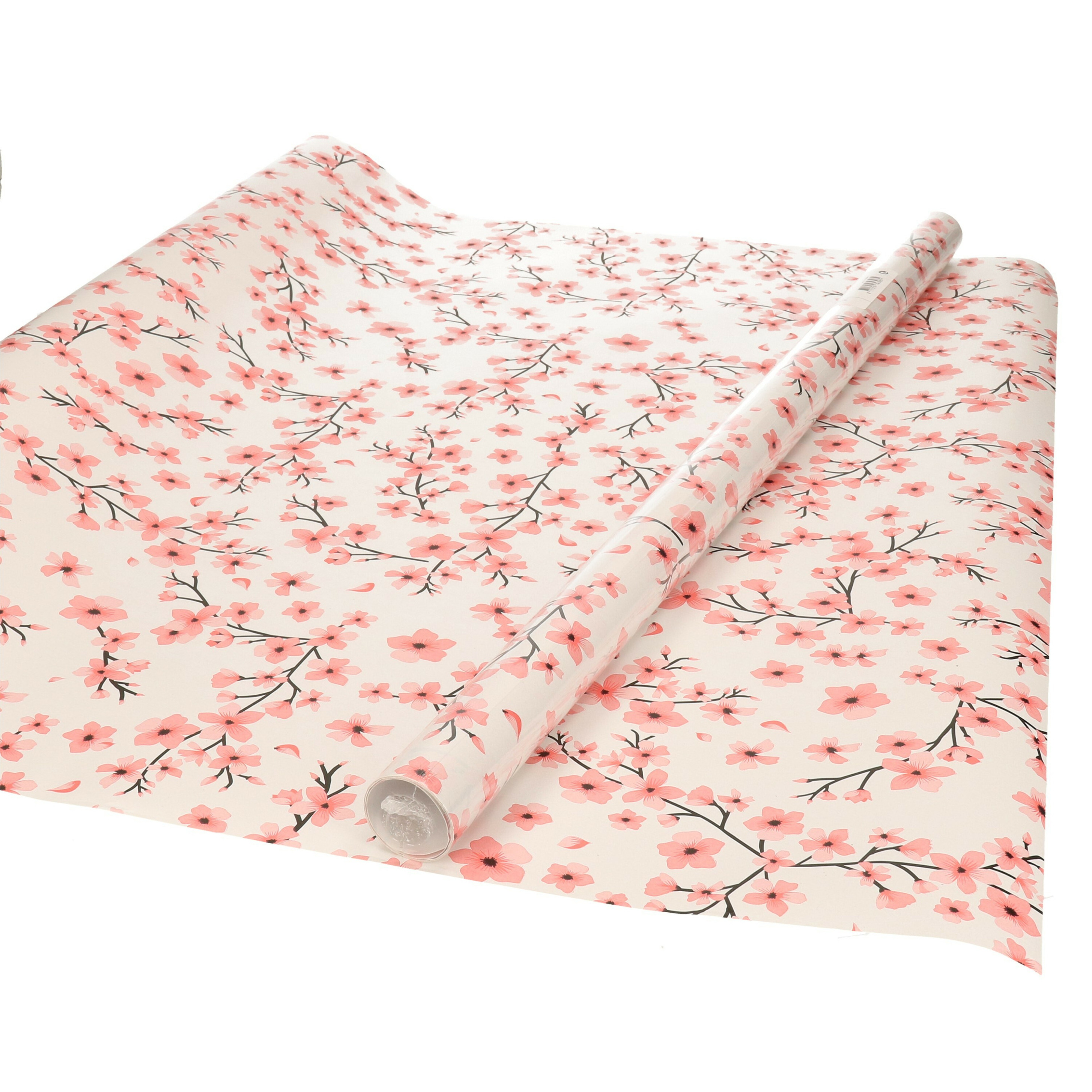 Inpakpapier/cadeaupapier - wit met roze bloemen design - 200 x 70 cm