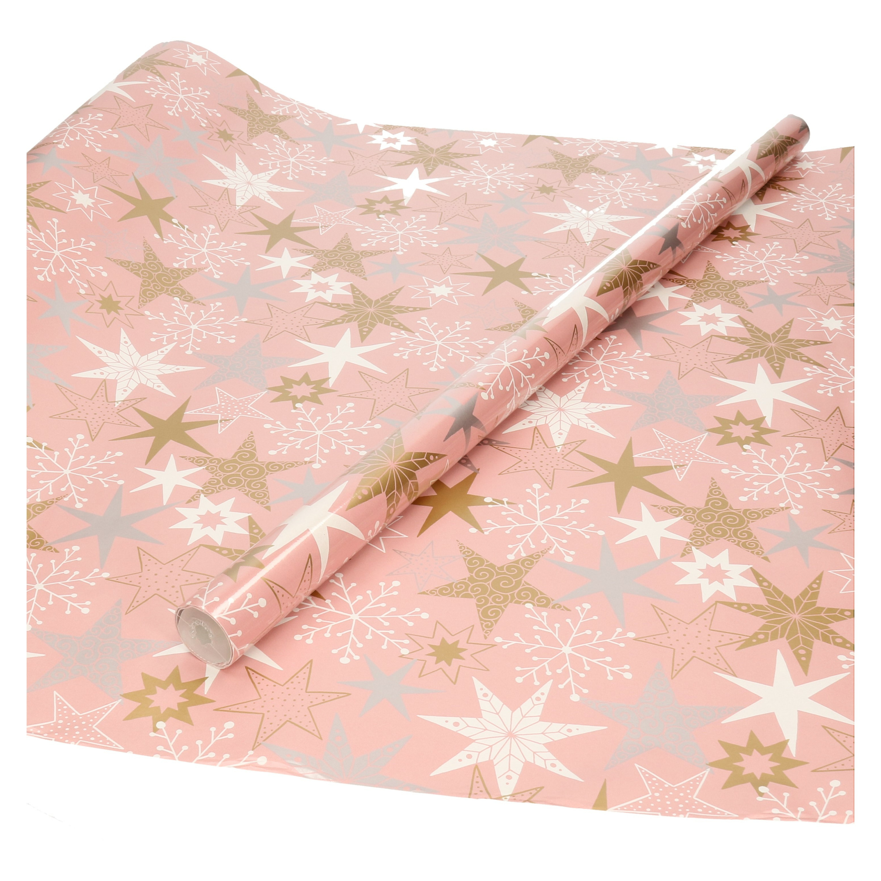 Kerst inpakpapier/cadeaupapier roze met sterren 200 x 70 cm