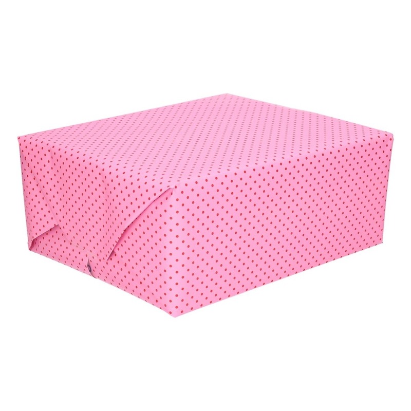 Lichtroze cadeaupapier met roze stipjes 70 x 200 cm