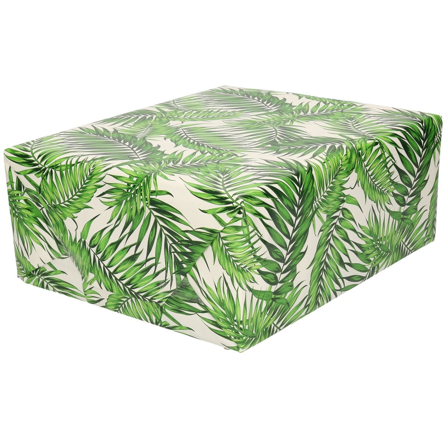 Rollen Verjaardagscadeau inpakpapier wit met groene bladeren 70 x 200 cm
