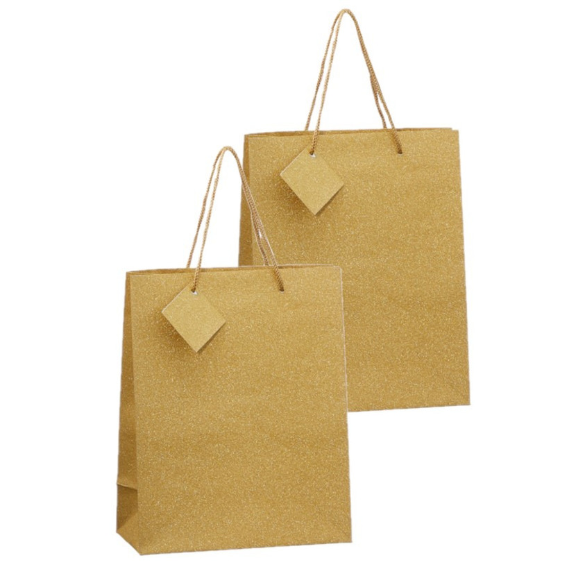 Set van 4x stuks luxe gouden papieren giftbags/cadeau tasjes met glitters 21 x 26 x 10 cm