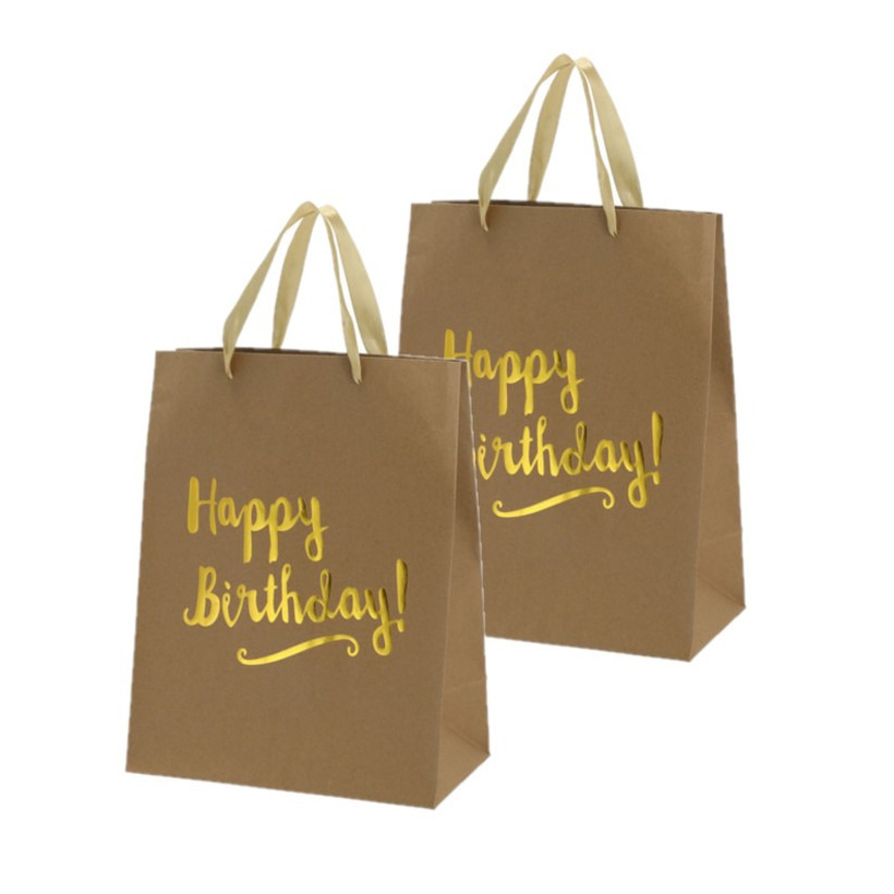 Set van 4x stuks papieren verjaardag giftbags/cadeau tasjes Happy Birthday 27 x 34 x 15 cm