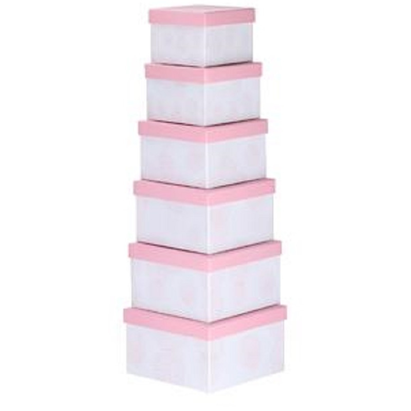 Set van 6x stuks pastel roze cadeaudoosjes 13,5-21 cm vierkant