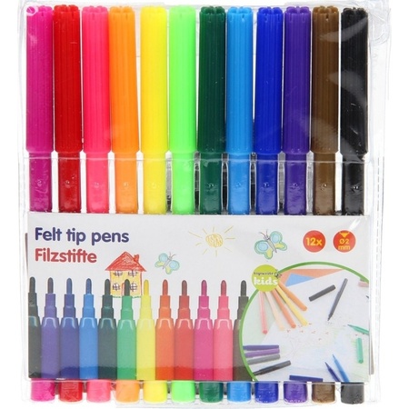 3x Tasjes om in te kleuren met 12 kleurstiften voor kinderen