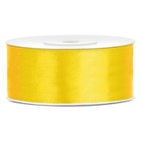 1x Gele satijnlint rol 2,5 cm x 25 meter cadeaulint verpakkingsmateriaal
