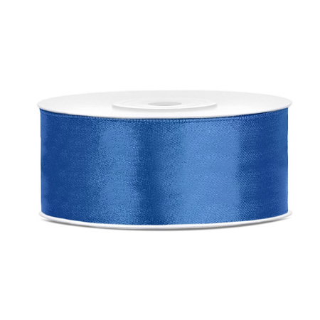 1x Helderblauw satijnlint op rol 2,5 cm x 25 meter cadeaulint verpakkingsmateriaal