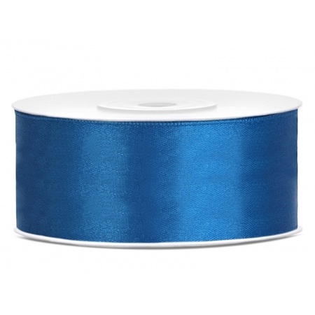 1x Kobalt blauw satijnlint rol 2,5 cm x 25 meter cadeaulint verpakkingsmateriaal
