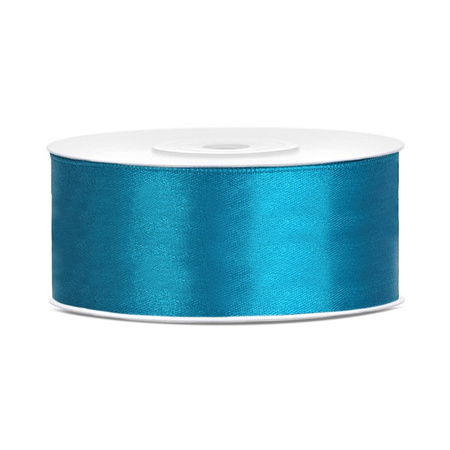 4x rolls satin ribbon - red-silver-turquois-pink 2.5 cm x 25 meters
