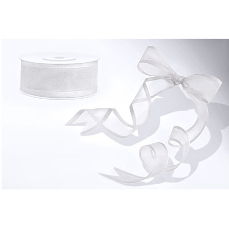 1x Witte chiffonlint rol 2,5 cm x 25 meter cadeaulint verpakkingsmateriaal