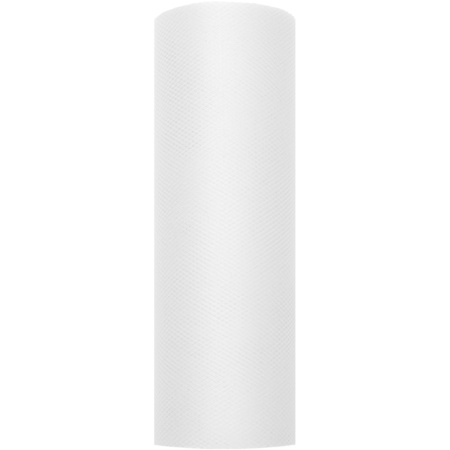 1x Witte tulestof/gaatjesstof rol 15 cm x 9 meter cadeaulint verpakkingsmateriaal