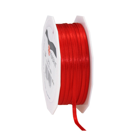 Gift deco ribbons set 2x rolls - white/red - 3 mm x 50 meters - hobby/decoration/presents