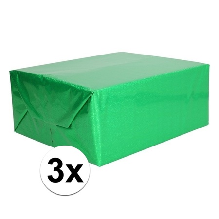 3x Metallic groen cadeaupapier folie 70 x 150 cm