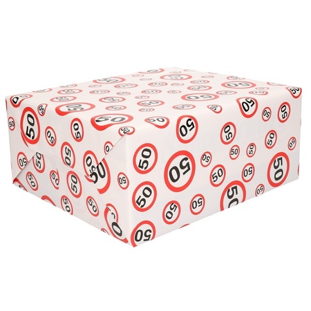 3x Gift wrap 50 years with traffic signs