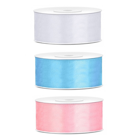 3x color rolls hobby/decoration satin ribbon 1.5 cm x 25 meters