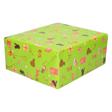 3x Saint Nicholas wrapping paper Green with decorations