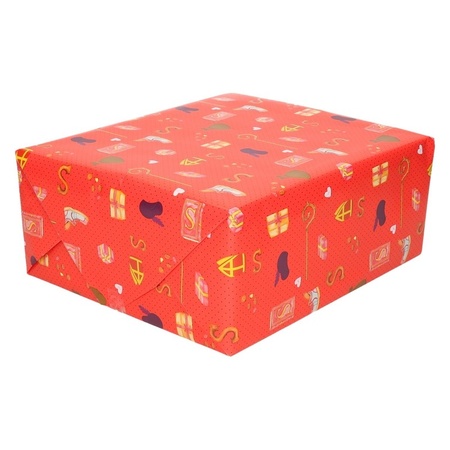 3x Saint Nicholas wrapping paper Red with decorations