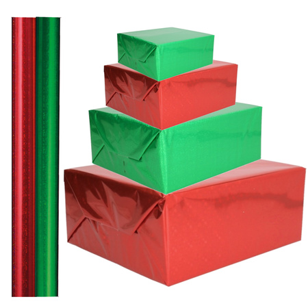 4x stuks rollen Holografische metallic hobbyfolie/cadeaupapier 70 x 150 cm rood en groen
