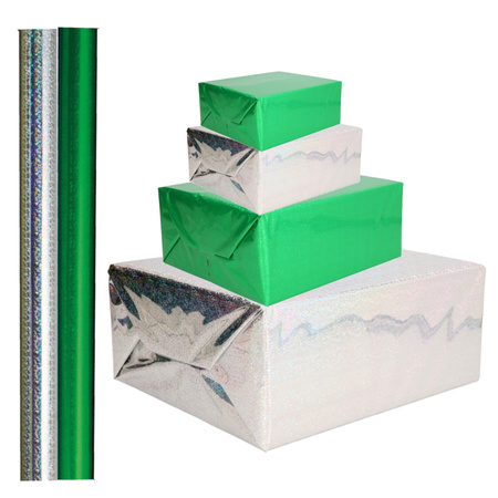 4x stuks rollen Holografische metallic hobbyfolie/cadeaupapier 70 x 150 cm zilver en groen