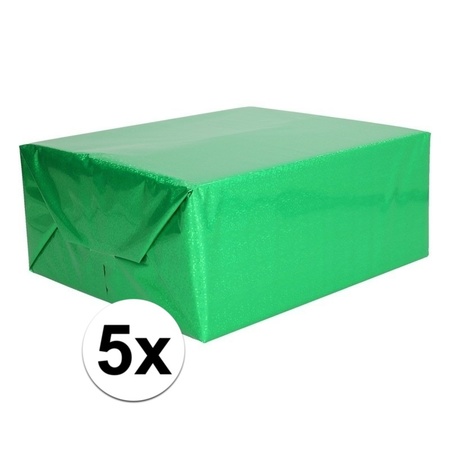 5x Metallic groen cadeaupapier folie 70 x 150 cm
