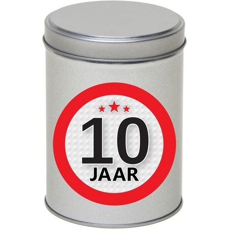 Gift silver round storage tin 10 years 13 cm