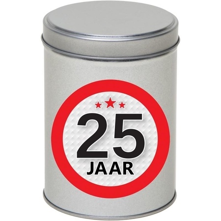 Gift silver round storage tin 25 years 13 cm