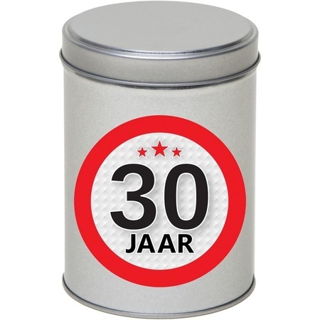 Gift silver round storage tin 30 years 13 cm
