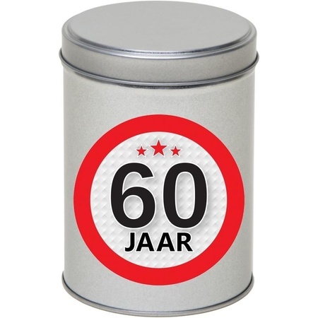 Gift silver round storage tin 60 years 13 cm