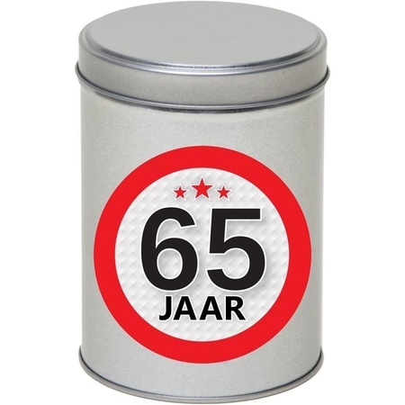 Gift silver round storage tin 65 years 13 cm